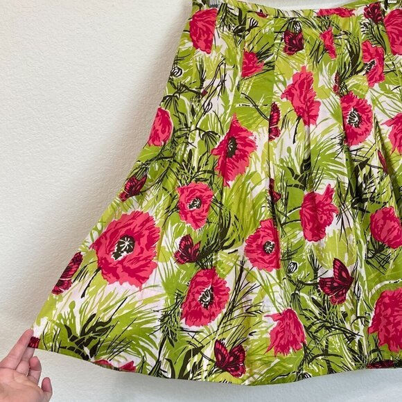 Talbots Floral Butterflies Pleated Skirt 100% Cotton Size 10 - Picture 3 of 7